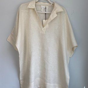 Acacia Swimwear Esme Linen Dress or Beach Cover Up in Bone, Size S